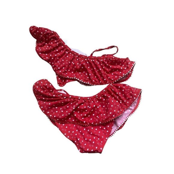 Janie and Jack Little Girl's & Girl's red 2-Piece hearts Ruffle Swimsuit Sz 8 - Picture 3 of 16